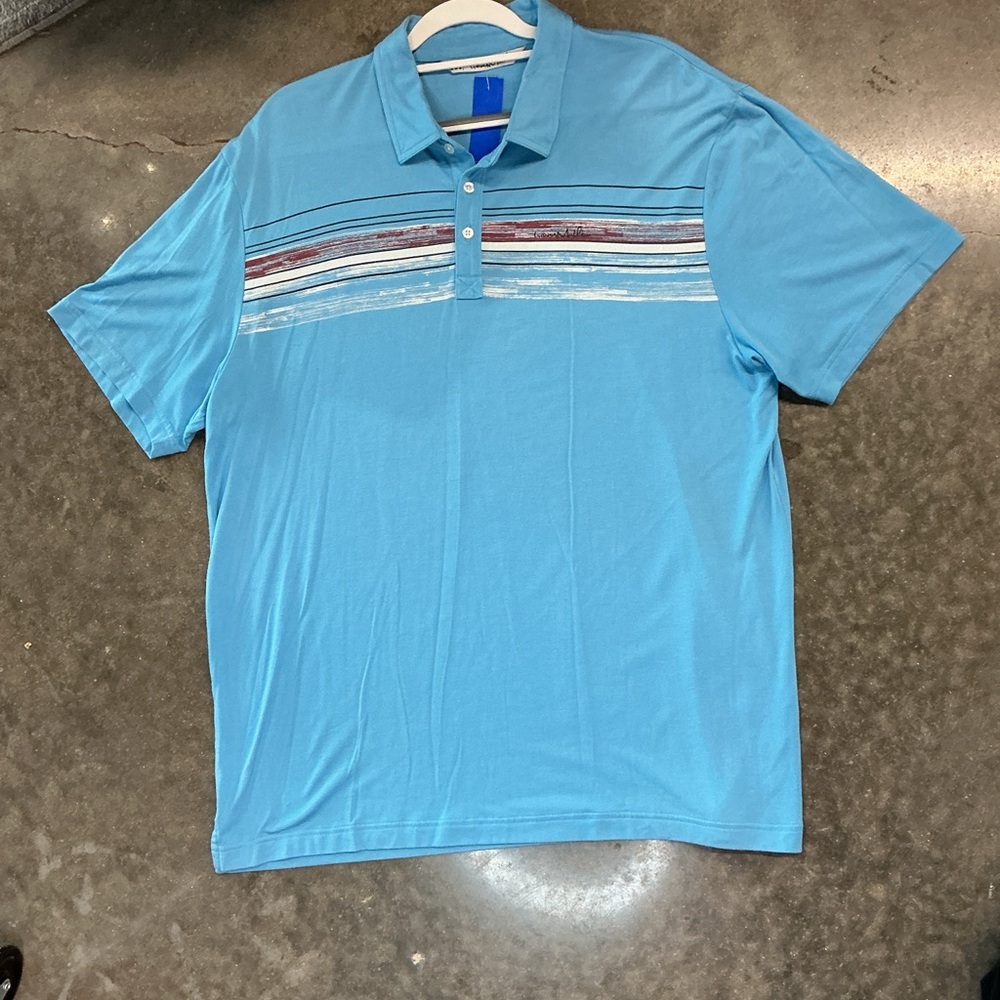 TravisMathew Blue Striped Performance Polo Golf Casual Shirt Men’s Large